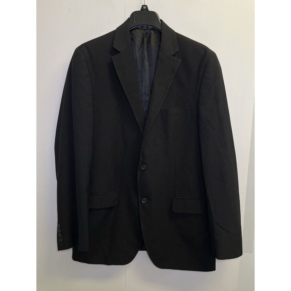 Geoffrey Beene Men's Size 42L Blazer Black Pinstripe Jacket Polyester/Rayon